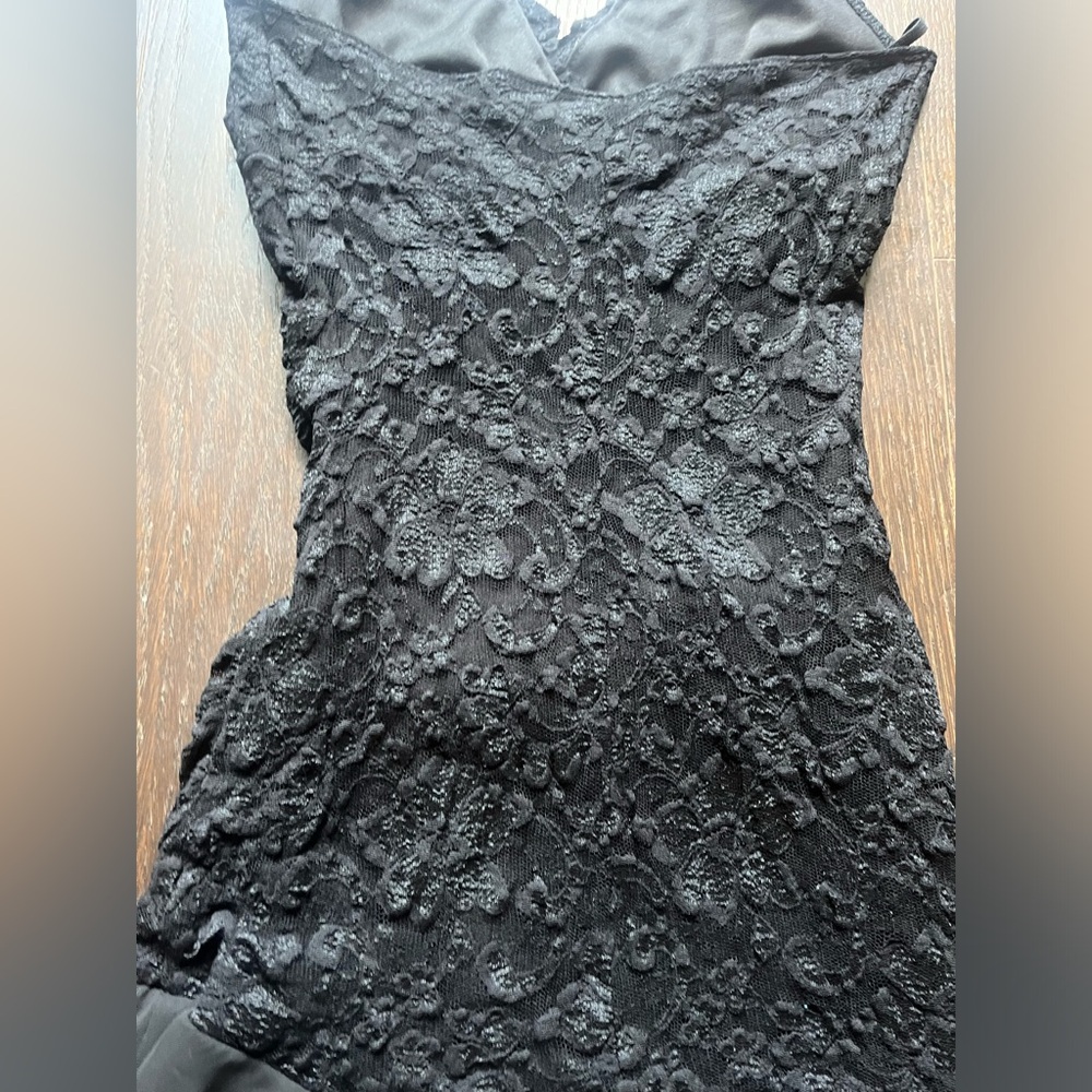Vintage Black lace halter tie-up asymmetrical evening dress XS - Picture 12 of 15